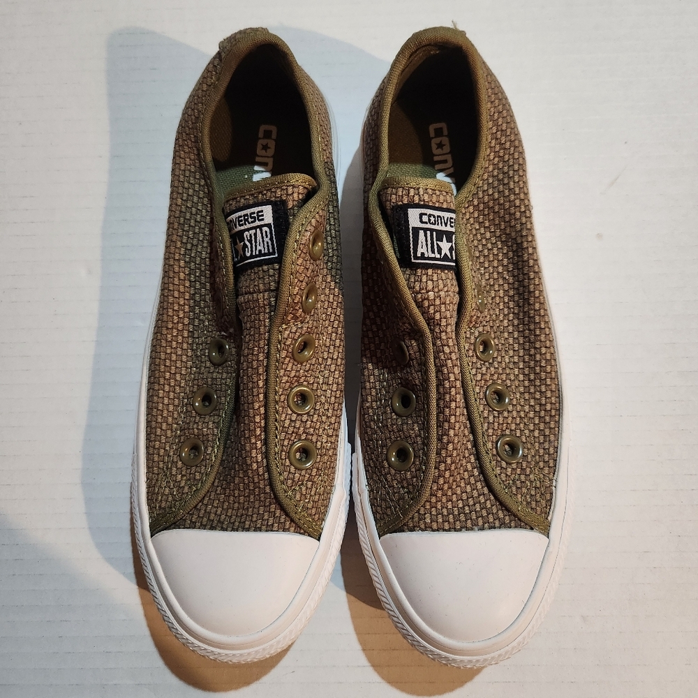 Converse Chuck Taylor Slip On Sneakers Olive Woven Youth 4 NWOT